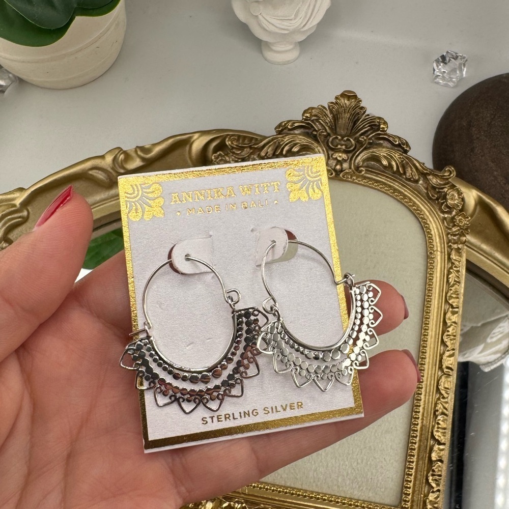 Annika Witt Sterling Silver Filigree Hoop Earrings – Made in Bali - Picture 6 of 7
